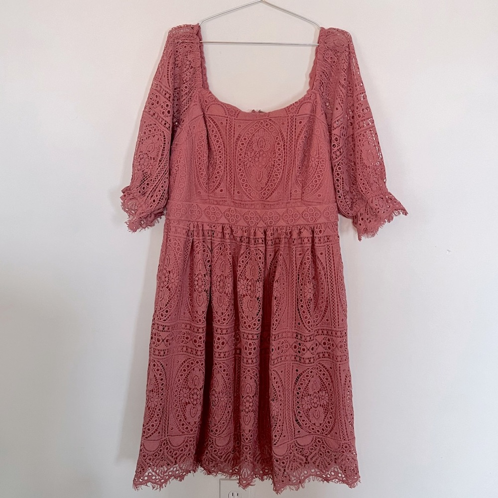 City Chic Lace Midi Dress, Desert Rose Size 18
